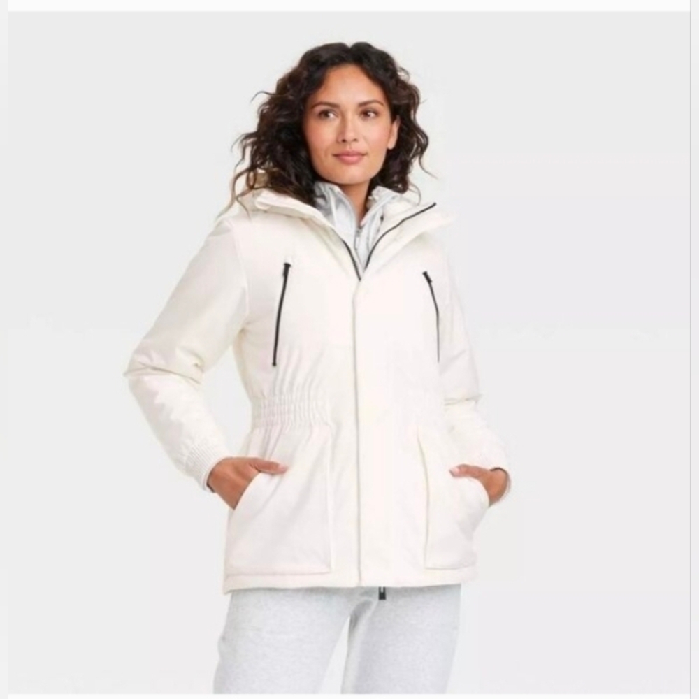 All In Motion Zip Winter Hooded Wind-Resistant Snow Sport Jacket White